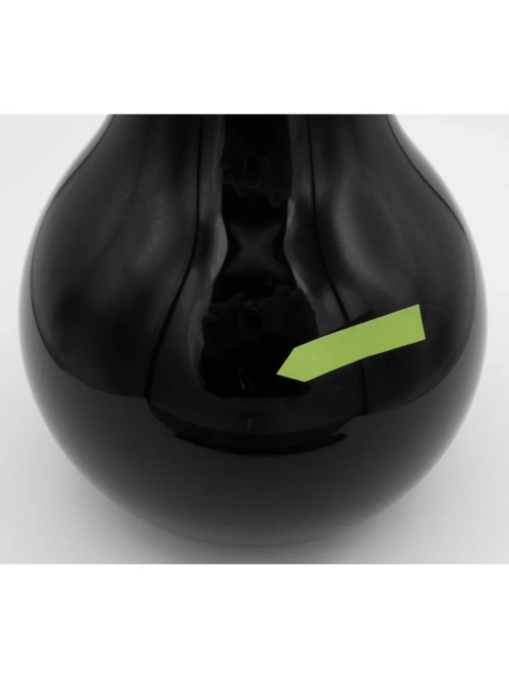 Silkwood Glass Hand Blown Black Glass Vase  applied Clear Glass Collar Signed